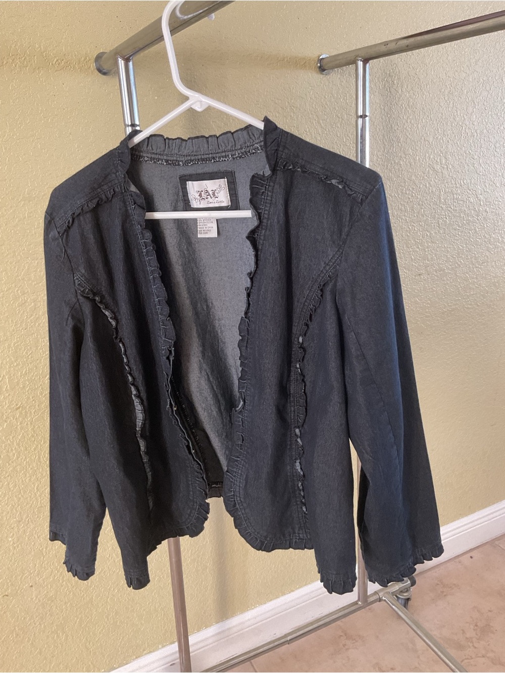 Dark Denim Ruffled Open-Front Women's Jacket